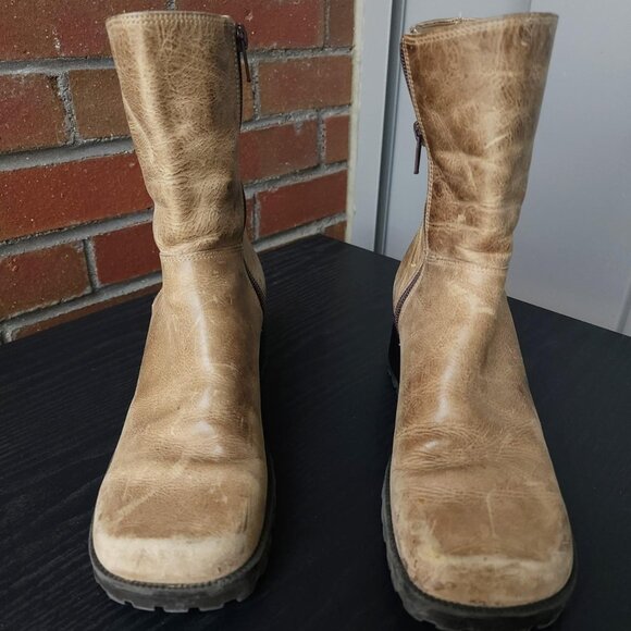 Retro Square Toe Boots Taupe Leather Gianni Bini - Picture 2 of 8